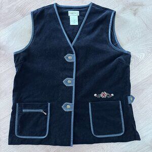 Vintage Velvet Corduroy Embroidered Vest sz L - Midnight Blue